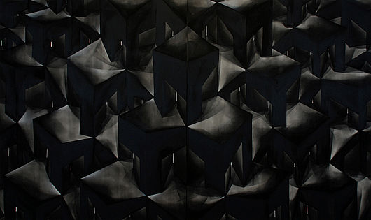 Yun A Shim, ohne Titel, Acryl / Kohle / Kreide auf Leinwand, 2 teilige Arbeit 180 x 300 cm (je 180 x 150 cm), 2013