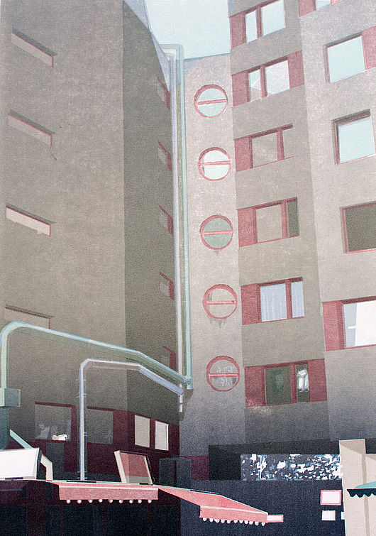 Sebastian Harwardt, „am Kotti“, 2014, Farbholzschnitt, 62 x 44 cm, Auflage: 7. Foto: Sebastian Harwardt