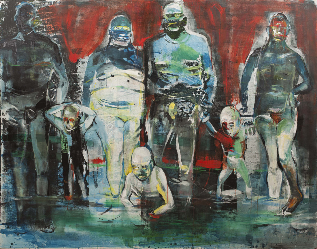 Undine Bandelin, „Baden“, Siebdruck/Mischtechnik auf Leinwand, 180 x 230 cm, 2010, Foto: Phillip Hiersemann