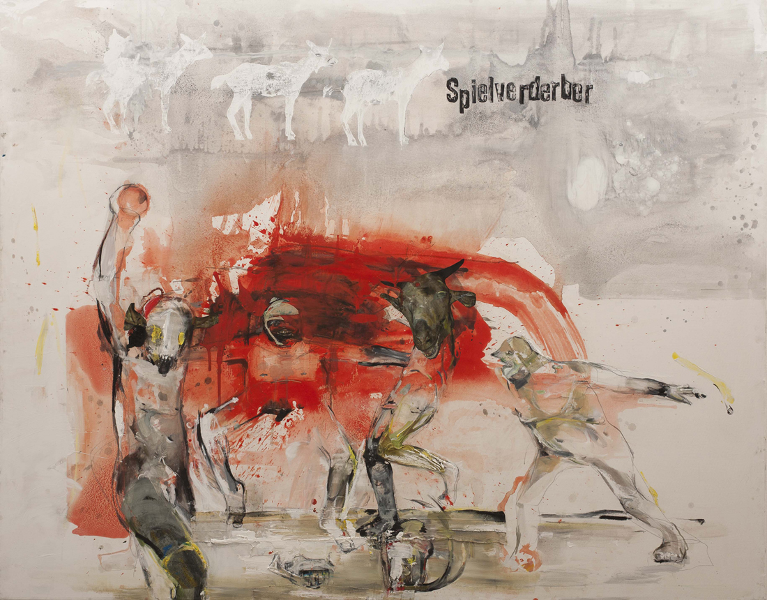 Undine Bandelin, „Spielverderber“, Mischtechnik auf Leinwand, 180 x 230 cm, 2011, Foto: Phillip Hiersemann