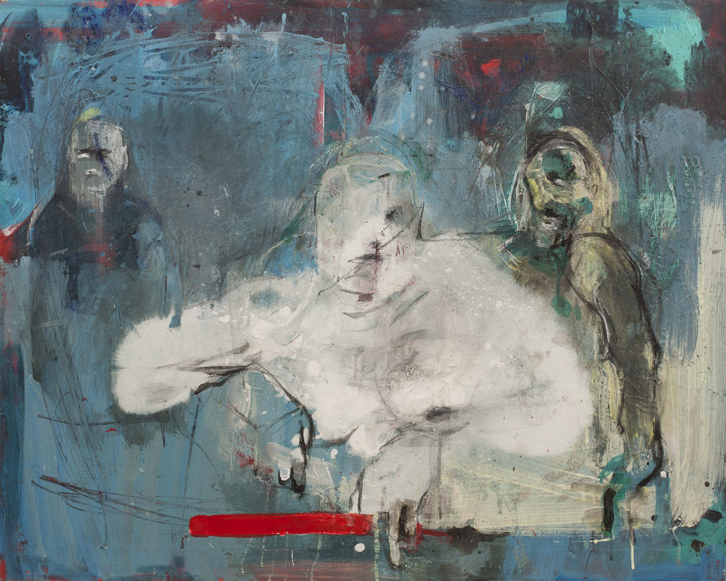 Undine Bandelin, „Sitzung I“, Siebdruck/Mischtechnik auf Leinwand, 80 x 100 cm, 2010, Foto: Phillip Hiersemann