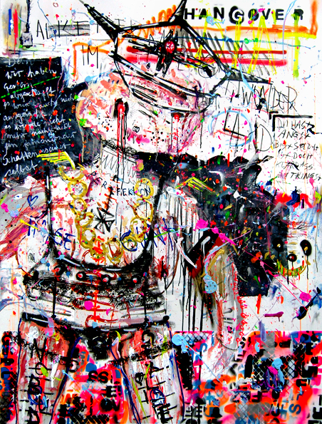 Marc Jung, RONNY RAEUMT DEN LADEN AUF, 2013, mixed media auf Leinwand, 200 x 150 cm