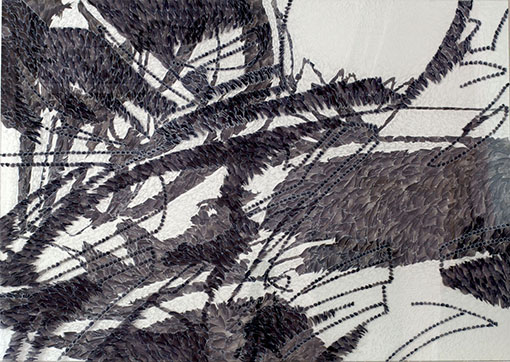 Nadine Adam, gestade. zooming in, Tusche und Lackstift auf Acrylglas, je zwei Platten hintereinander stehend, 119 × 167 cm, 2012