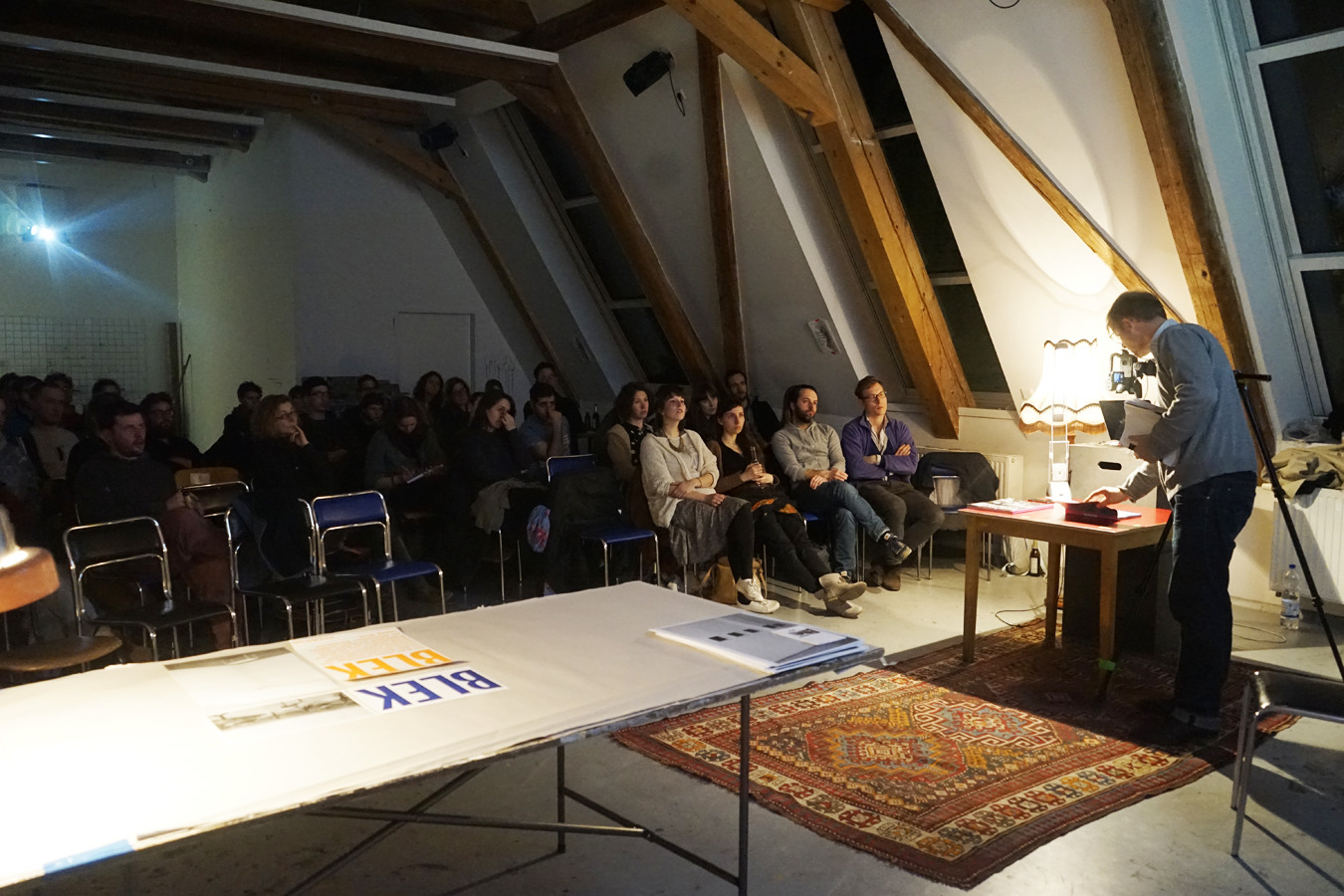 Talk mit Nikolaus Brade, Fotograf, und Patrick Knuchel und Sascha Herrmann von BLEK im Südflügel. Foto: Sarah Pschorn