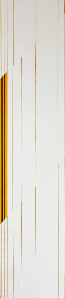01 REsonance gelbes Licht, 2015, Acryl und Feder auf Leinwand, 60 x 280 cm