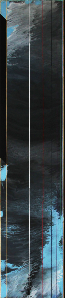 01 REsonance Licht ein Bündel von Farben, 2015, Acryl und Feder auf Leinwand, 60 x 280 cm
