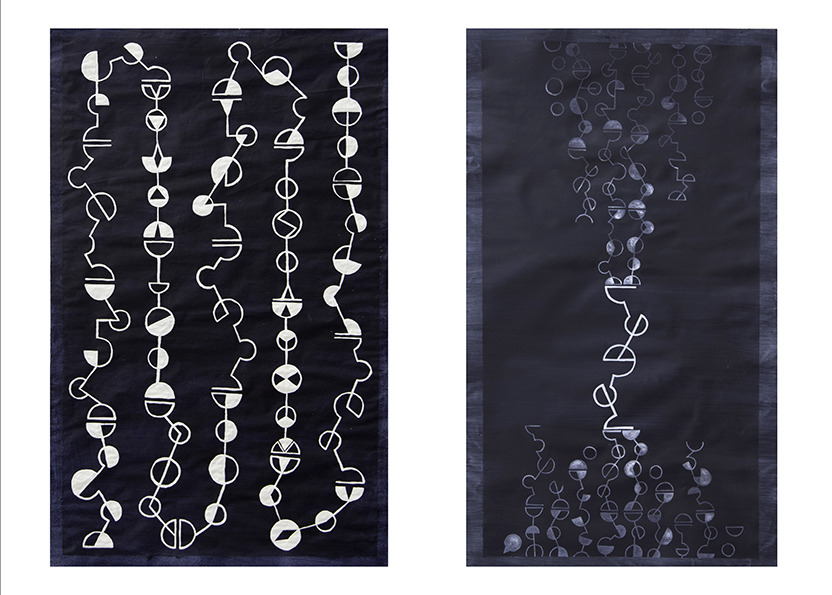 Entwurf für ein Totentuch / Ritualtextil, 2015, Acrylfarbe und Edding auf Papier, 45 x 70 cm