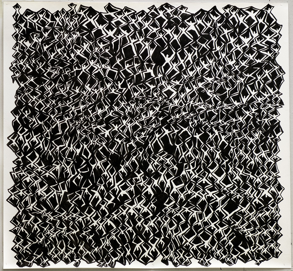Menscgen Massen Macht, 2015, Tusche auf Papier, 150 x 150 cm