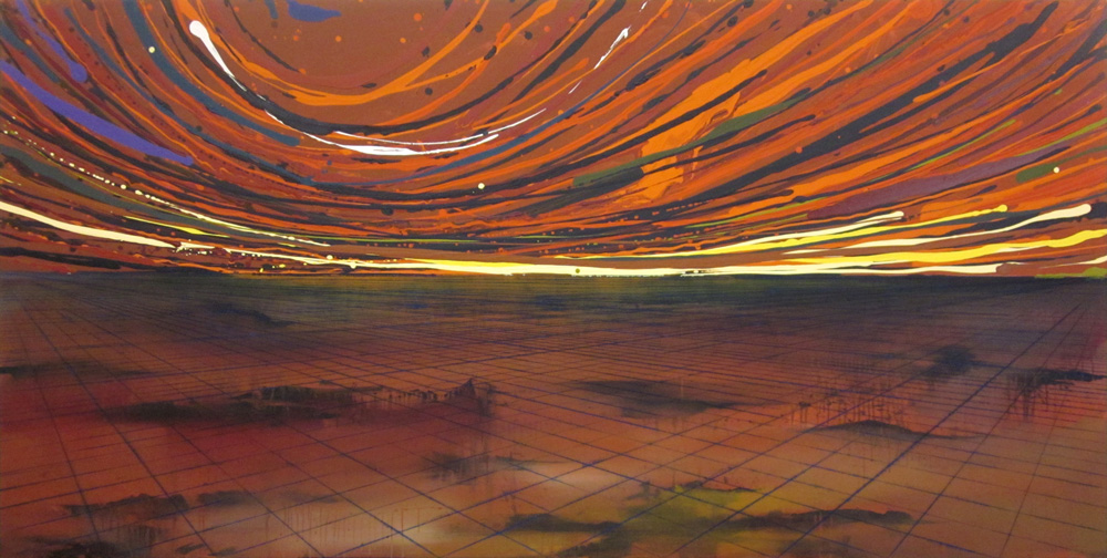 Landschaft I , 2014 , Acylfarbe und Pigmente auf Leinwand, 100 x 200 cm 