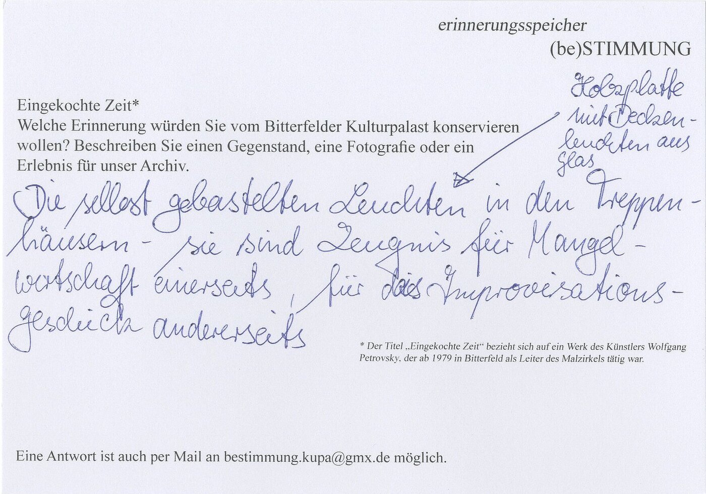 Postkarte, beschrieben mit Erinnerungen der Besucher*innen Ein Tag im Palast, 25.09.2021