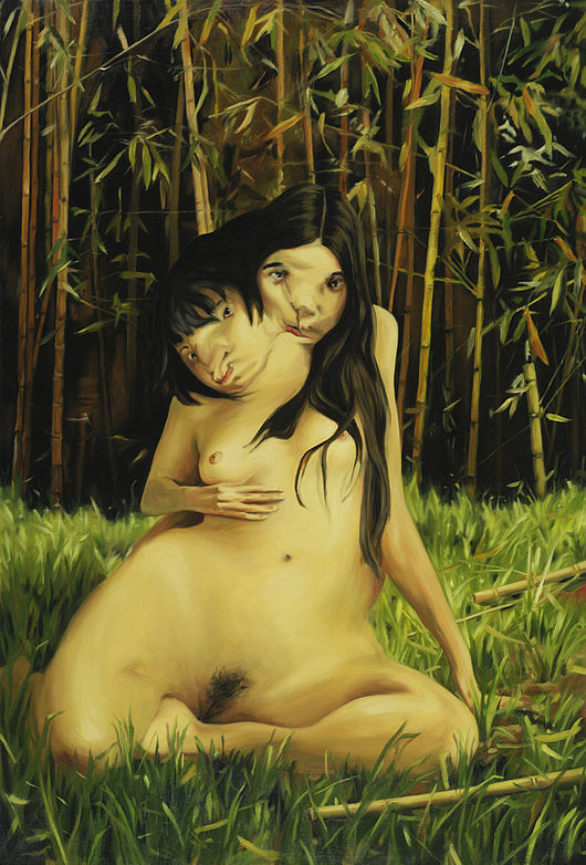 Xuan Huy Nguyen, Nackt im Bambusgarten, Öl auf Leinwand, 200 x 134 cm, 2003
