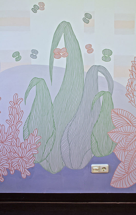mütterzimmer, 2014, Wandmalerei mit Keim Design Lasur in den Mütterzimmern vom St. Elisabeth & St. Barbara Krankenhaus Halle (Saale), 10 Zimmer mit je 5 Metern Wandfläche   