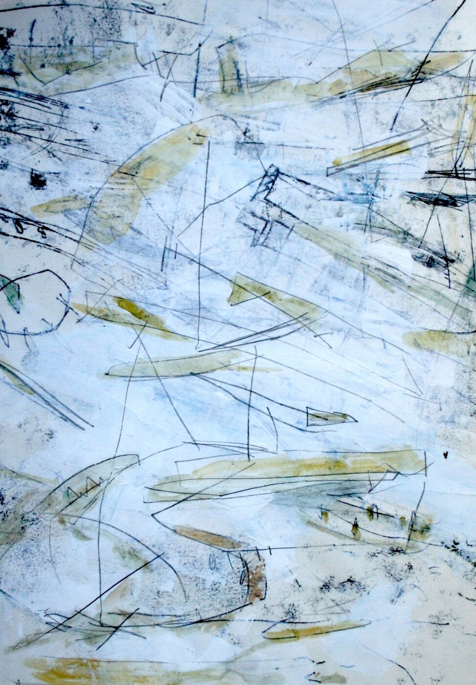 Beginn, Monotypie, Acrylfarbe auf Papier, 60 x 40 cm