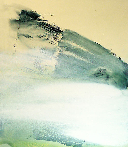 Simone Distler, „ZWISCHEN DEN ORTEN“ („umflutet“), Mischtechnik auf Leinwand, 145 x 125 cm, 2014