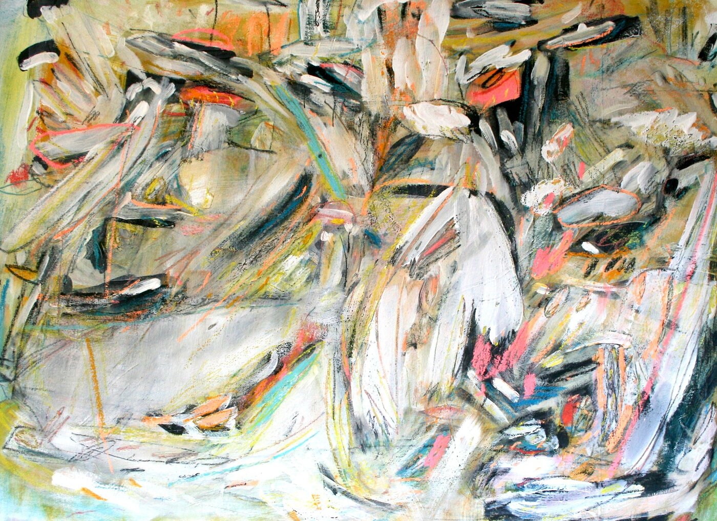 Treffpunkt, Acrylfarbe/Pastellkreiden auf Leinwand, 65 x 90 cm