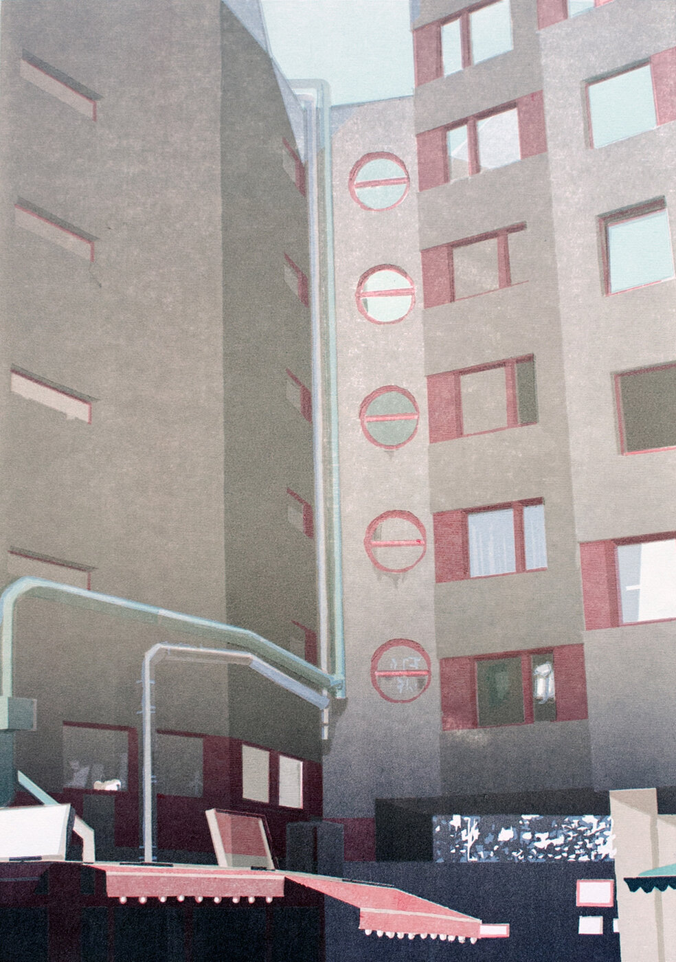 Sebastian Harwardt, „am Kotti“, 2014, Farbholzschnitt, 62 x 44 cm, Auflage: 7. Foto: Sebastian Harwardt