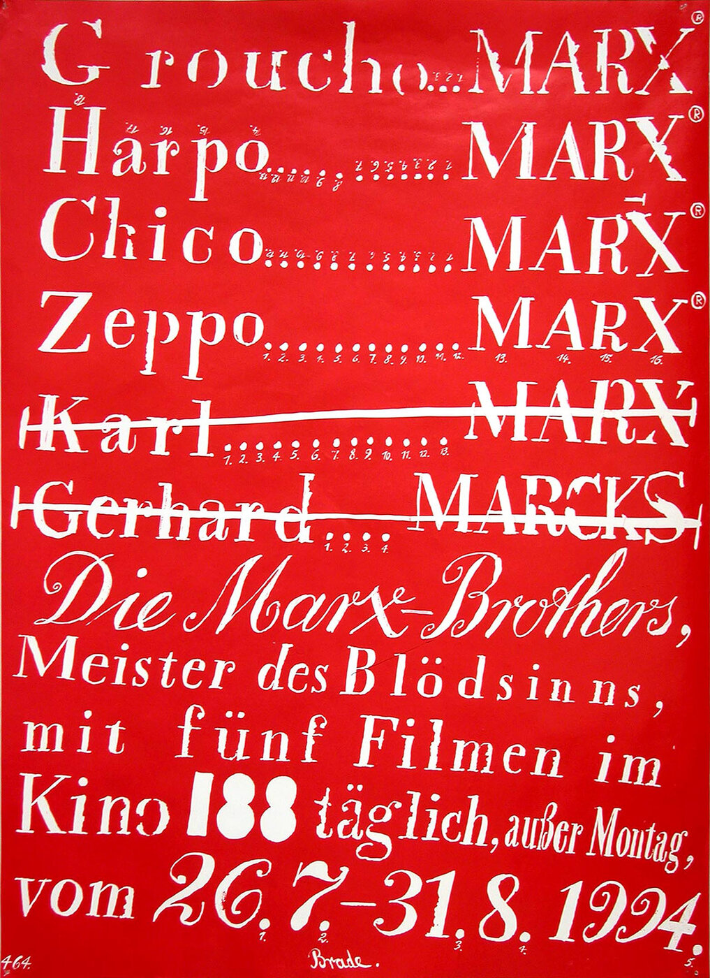 Filmplakat »Die Marx Brothers«, Kino 188, 1994 Gestalter: Helmut Brade Repro: Hochschularchiv Burg Giebichenstein Kunsthochschule Halle 59x84 (A1) 