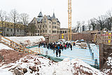 Die Baugrube für die neue Mediathek der Burg Giebichenstein Kunsthochschule Halle auf dem Campus Design am Neuwerk 7. Foto: Matthias Ritzmann