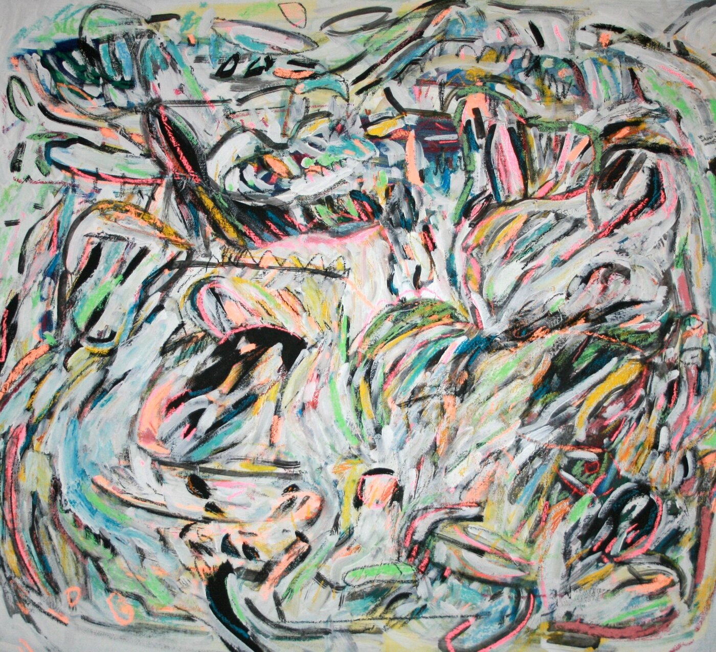 Konfetti, Acrylfarbe/Pastellkreiden auf Leinwand, 90 x 100 cm