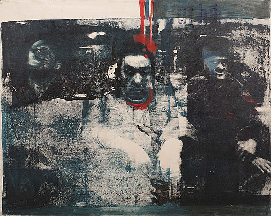Undine Bandelin, „Sitzung II“, Siebdruck/Mischtechnik auf Leinwand, 80 x 100 cm, 2010, Foto: Phillip Hiersemann