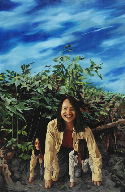 Xuan Huy Nguyen, „Selbstbildnis mit der Natur“, Öl auf Leinwand, 200 x 135 cm, 2003