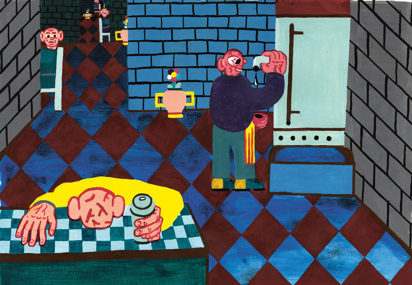 Julius Wagner (*1990), «little Italy» – Adaption eines Motivs von Tomi Ungerer, 2014, Acryl