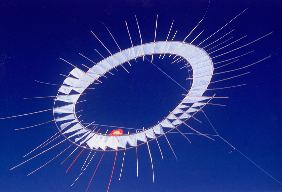 "Your fence" by Anna Rubin, 2002, 160 cm, bambus, tengucho. Foto: Anna Rubin, Drachen, Flugkörper, Kunst am Himmel. Fachaufgabe von Delphine Bishop und Klara Kaprell