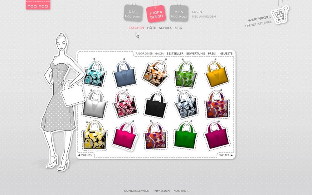 MOCI MOCI – Internetportal und Online-Konfigurator für individuelle Taschen und Accessoires | Martina Zschornak, Multimedia|VR-Design Diplom 2009