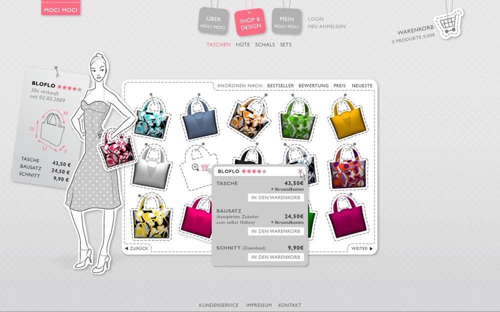 MOCI MOCI – Internetportal und Online-Konfigurator für individuelle Taschen und Accessoires | Martina Zschornak, Multimedia|VR-Design Diplom 2009