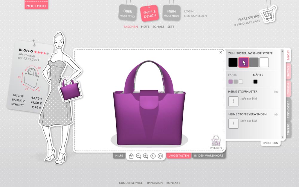 MOCI MOCI – Internetportal und Online-Konfigurator für individuelle Taschen und Accessoires | Martina Zschornak, Multimedia|VR-Design Diplom 2009