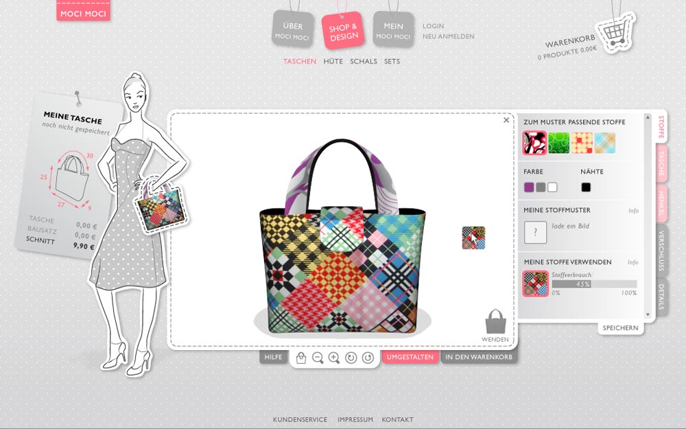 MOCI MOCI – Internetportal und Online-Konfigurator für individuelle Taschen und Accessoires | Martina Zschornak, Multimedia|VR-Design Diplom 2009